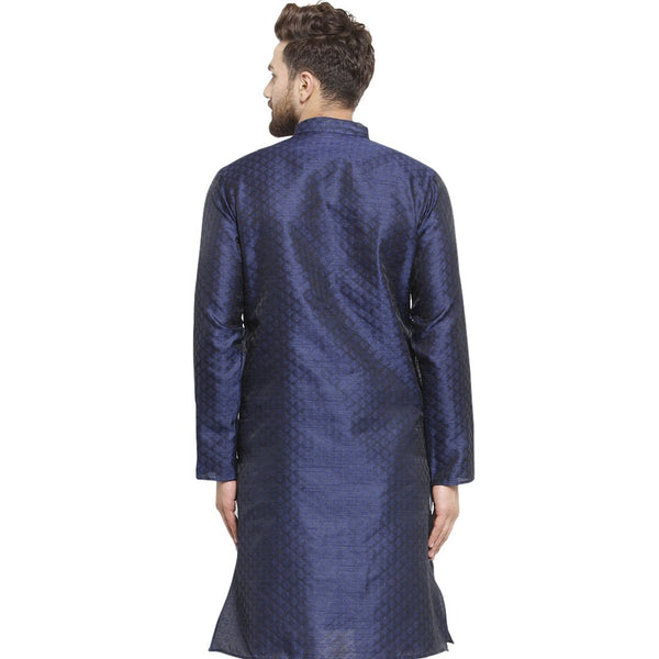 Embellished Brocade Kurta in Navy Blue By Luxury at Less