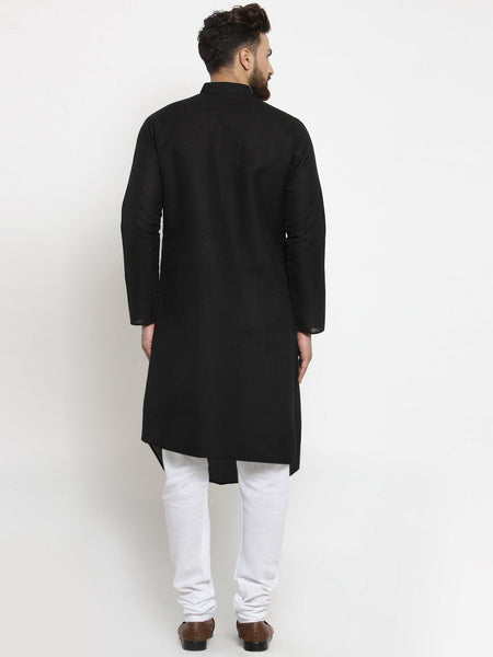 Designer Black Linen Kurta With Churidar Pajama For Men By Luxury at Less