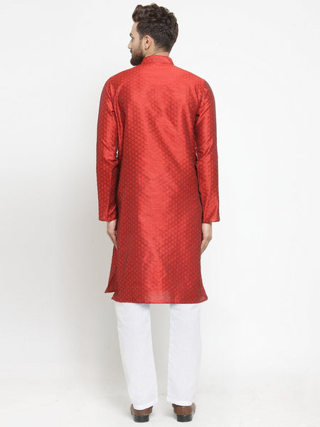 Embellished Brocade Kurta in Red with Aligarh by Luxury at Less