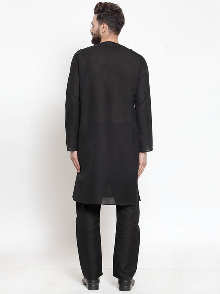 Designer Linen Kurta Black Pajama Set