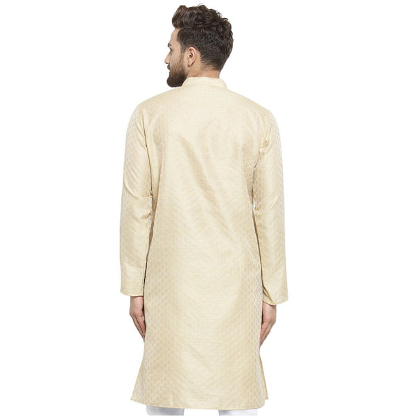 Embellished Brocade Kurta In Beige By Luxury at Less