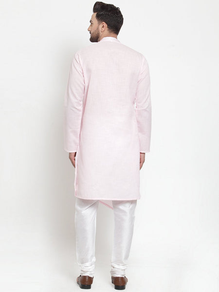 Designer Pink Kurta With Churidar Pajama in Linen For Men by Luxury at Less