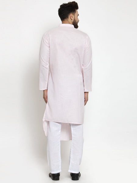 Designer Pink Linen Kurta With Aligarh Pajama For Men By Luxury at Less