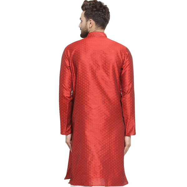 Embellished Brocade Kurta in Red By Luxury at Less