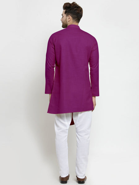 Designer Purple Linen Kurta With White Aligarh Pajama For Men By Luxury at Less