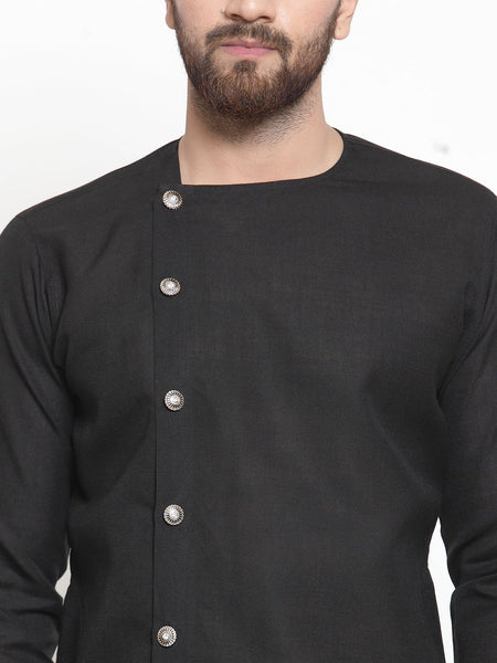 Designer Linen Kurta Black Pajama Set