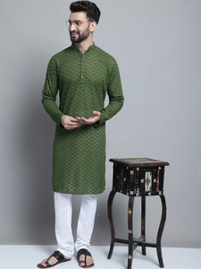 Green Chikankari Embroidery Cotton Kurta Pajama Set by Luxury at Less