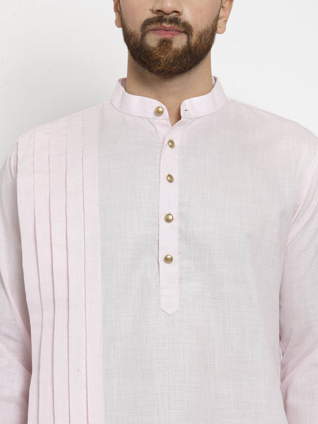 Designer Pink Linen Kurta With Aligarh Pajama For Men By Luxury at Less