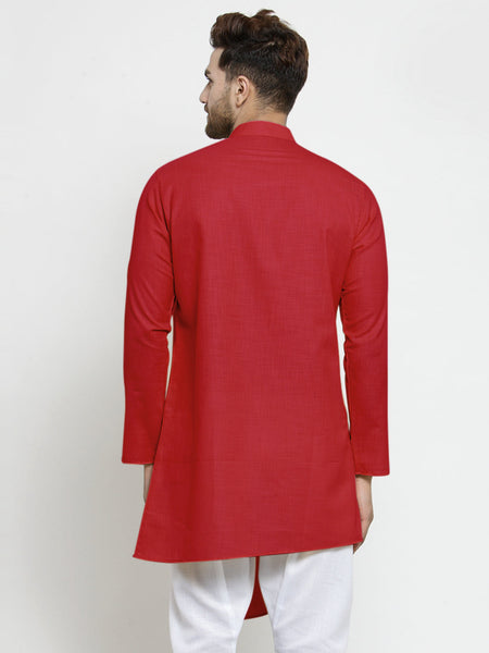 Designer Red Linen Kurta For Men By Luxury at Less