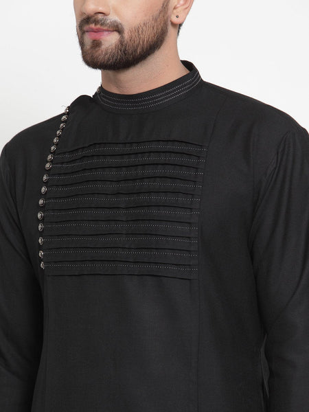 Designer Black Kurta With Aligarh Pajama Set in Linen For Men by Luxury at Less