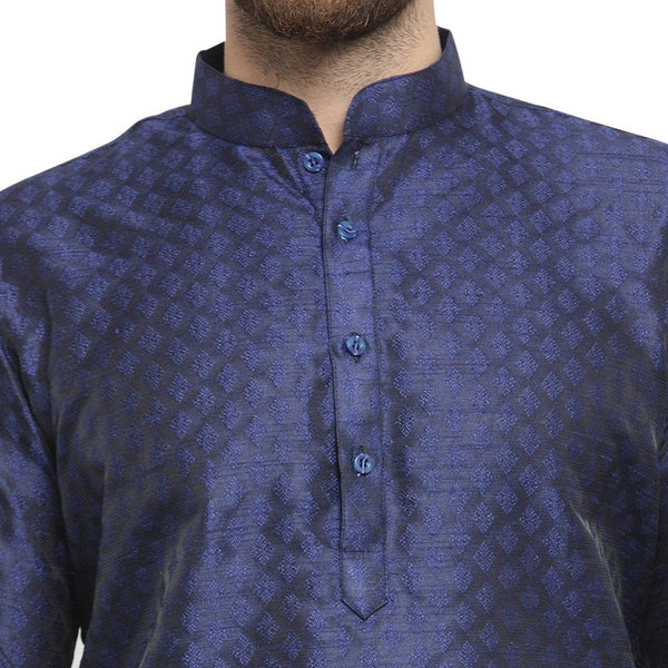 Embellished Brocade Kurta in Navy Blue By Luxury at Less