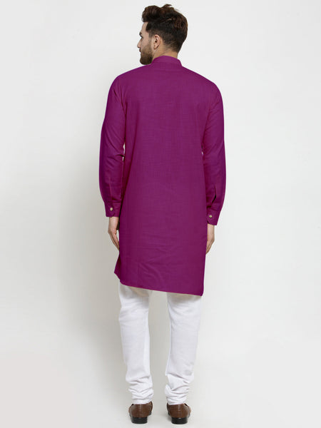 Designer Purple Linen Kurta With White Churidar Pajama For Men By Luxury at Less