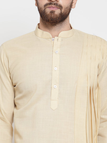 Beige Kurta With Aligarh Pajama Set in Linen For Men by Luxury at Less