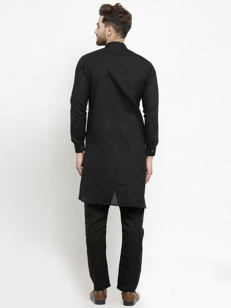 Designer Black Linen Kurta With Aligarh Pajama For Men By Luxury at Less