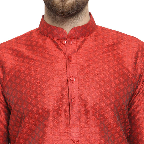 Embellished Brocade Kurta in Red By Luxury at Less