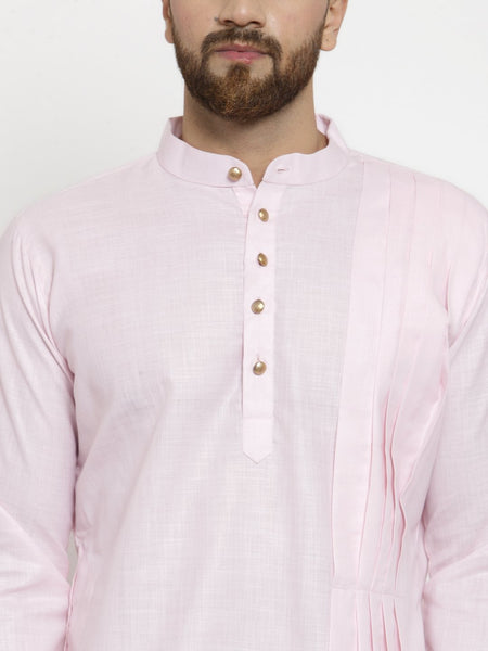 Pink Kurta With Churidar Pajama Set in Linen For Men by Luxury at Less