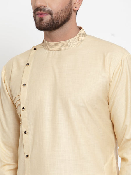 Designer Beige Kurta With Churidar Pajama Set in Linen For Men by Luxury at Less