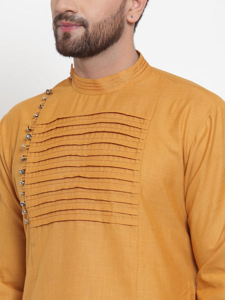 Designer Mustard Yellow Kurta Pajama Churidar Set For Men By Luxury at Less