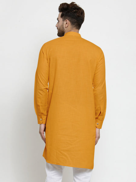 Designer Mustard Yellow Linen Kurta For Men By Luxury at Less