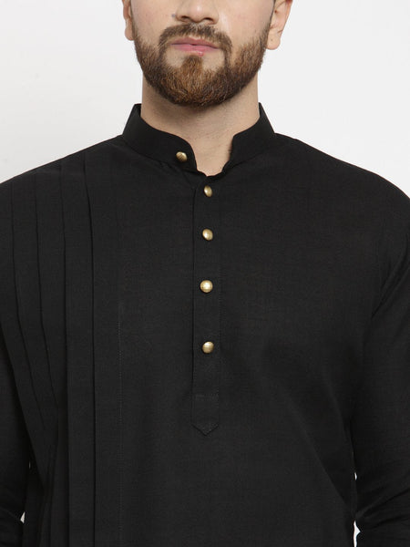 Designer Black Linen Kurta With Churidar Pajama For Men By Luxury at Less