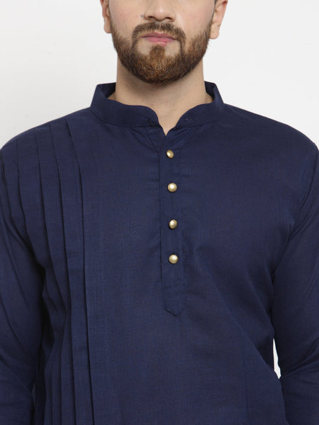 Designer Navy Blue Kurta With Aligarh Pajama Set  For Men By Luxury at Less