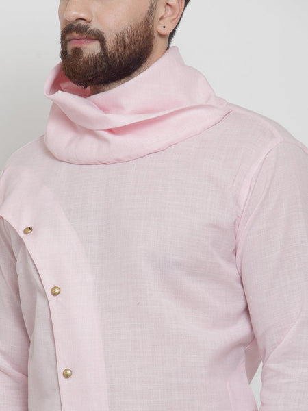 Pink Kurta With Aligarh Pajama in Linen For Men by Luxury at Less