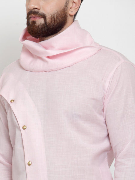 Pink Kurta With Aligarh Pajama Set in Linen For Men by Luxury at Less