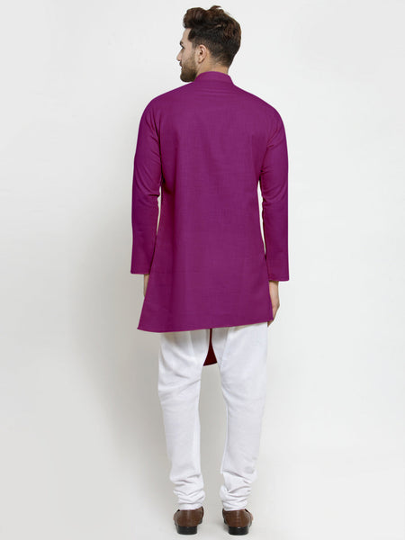 Designer Purple Linen Kurta With White Churidar Pyjama For Men By Luxury at Less