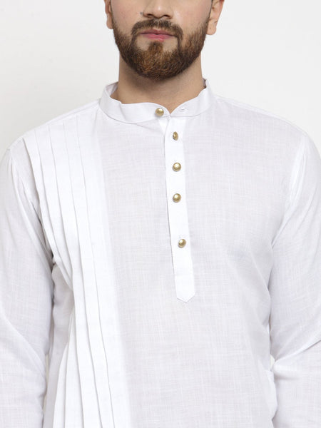 Designer White Linen Kurta With Aligarh Pajama For Men By Luxury at Less