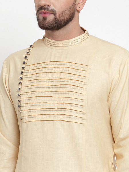 Designer Beige Kurta With Churidar Pajama Set in Linen for men by Luxury at Less