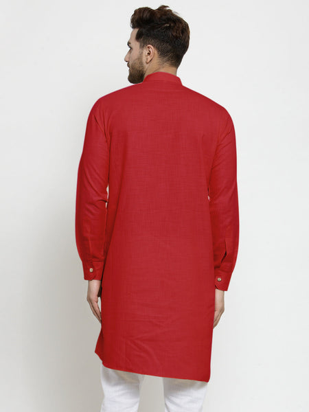 Designer Red Linen Kurta For Men By Luxury at Less