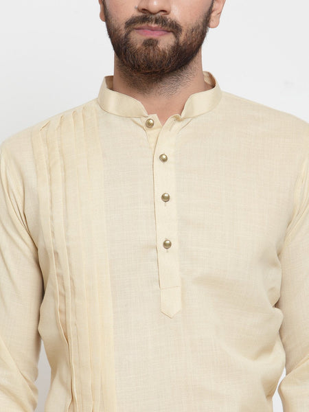 Beige Kurta With Aligarh Pajama Set in Linen For Men by Luxury at Less