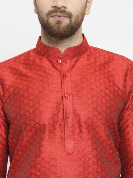 Embellished Brocade Kurta in Red with Aligarh by Luxury at Less