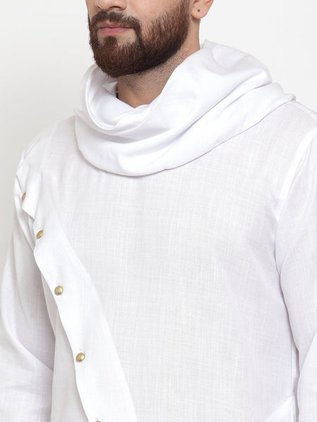 White Kurta With Aligarh Pajama in Linen For Men by Luxury at Less