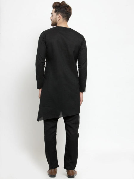 Designer Black Linen Kurta With Aligarh Pajama For Men By Luxury at Less