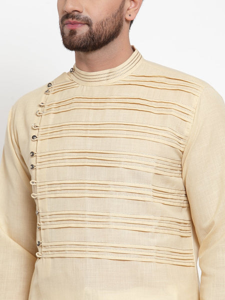 Designer Beige Kurta With Churidar Pajama Set in Linen For Men by Luxury at Less