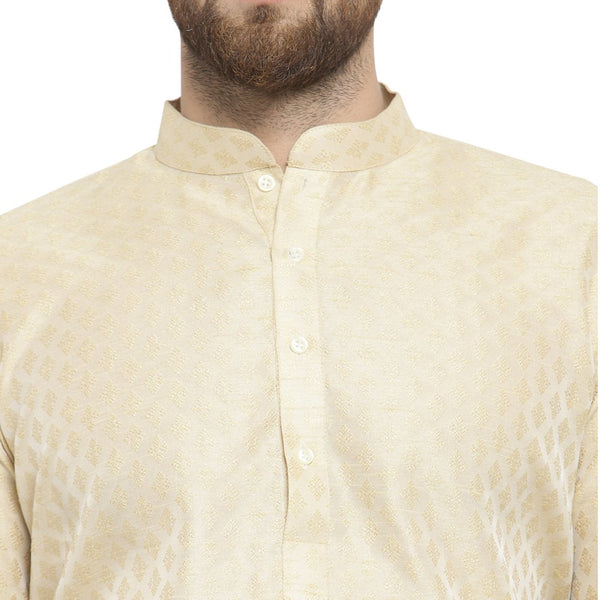 Embellished Brocade Kurta In Beige By Luxury at Less