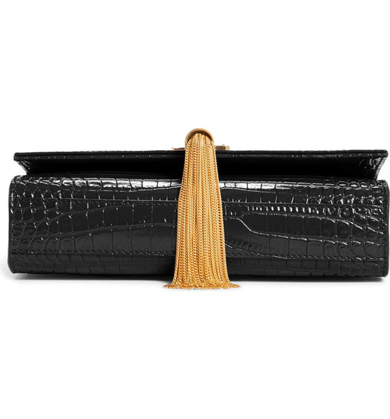 Small Kate Crocodile Embossed Leather Shoulder Bag