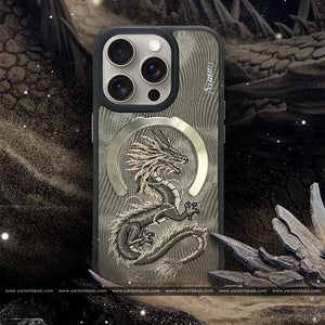 NIMMY 3D Embroidered Fantasy Animal Series Golden Dragon Leather Magsafe Case For iPhone 15 Series