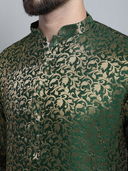 Golden Detailing Brocade Kurta Pajama Set by Luxury at Less