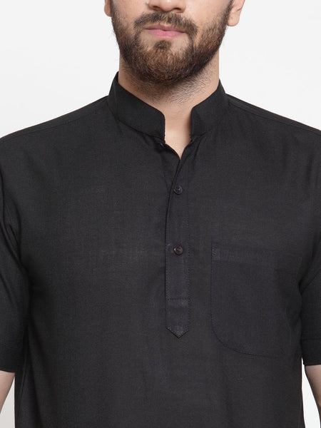 Designer Black Short Lenin Kurta for Men by Luxury at Less