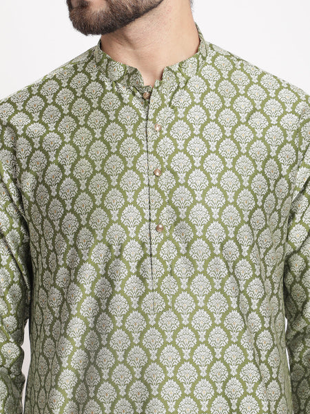 Designer Golden Green Brocade Silk Kurta With Churidar Pajama By Luxury at Less