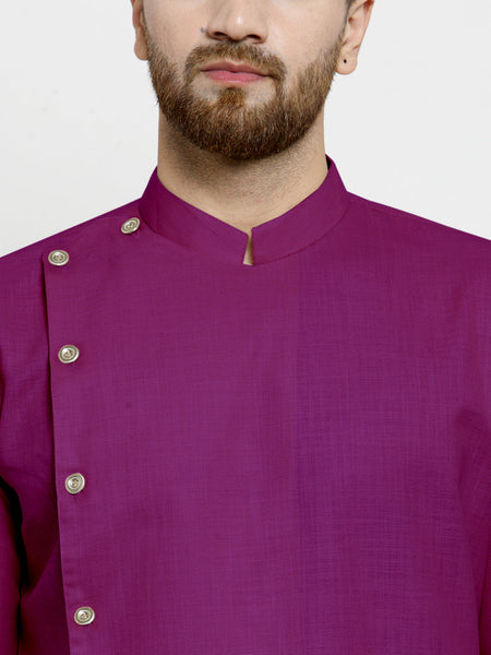 Designer Purple Linen Kurta With White Aligarh Pajama For Men By Luxury at Less