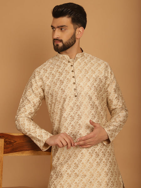 Designer Golden Brocade Kurta Pajama Set by Luxury at Less