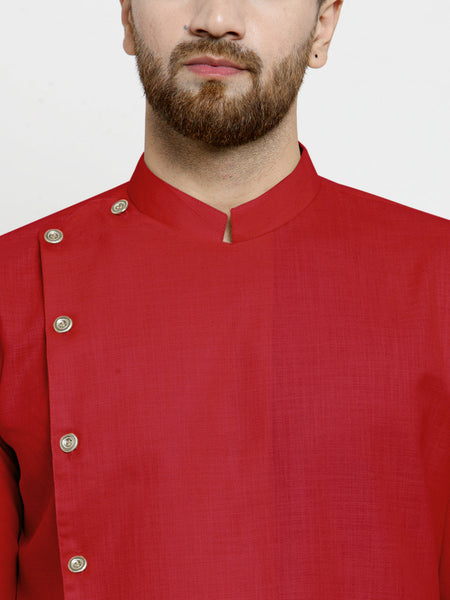 Designer Red Linen Kurta For Men By Luxury at Less