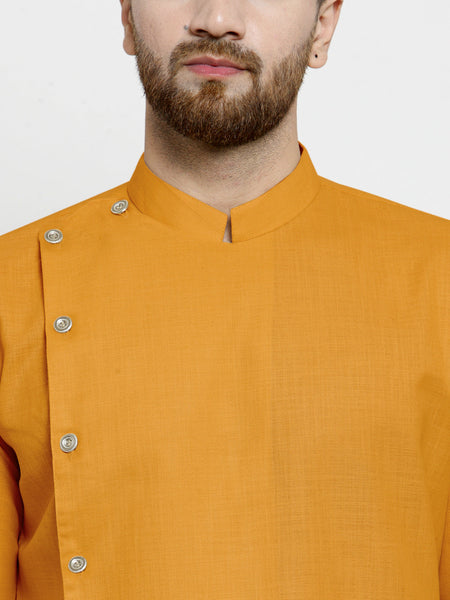 Designer Mustard Yellow Linen Kurta For Men By Luxury at Less