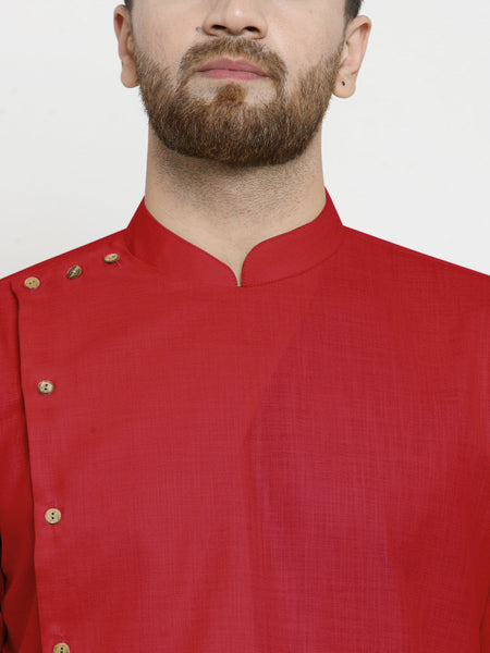 Designer Red Linen Kurta For Men By Luxury at Less