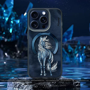 NIMMY 3D Embroidered Fantasy Animal Series Unicorn Leather Magsafe Case For iPhone 15 Series