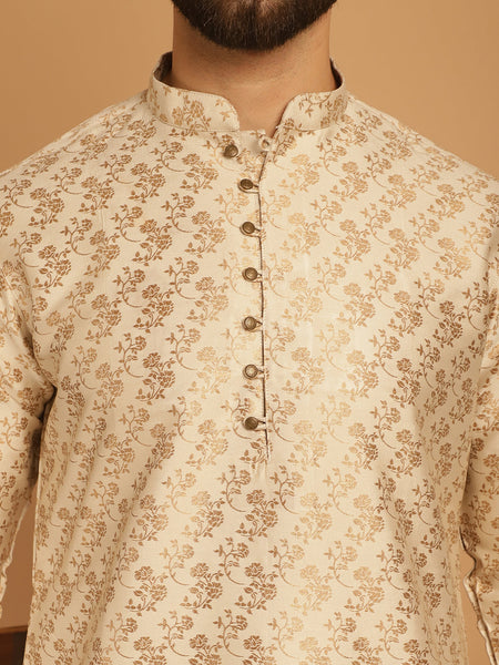 Designer Golden Brocade Kurta Pajama Set by Luxury at Less