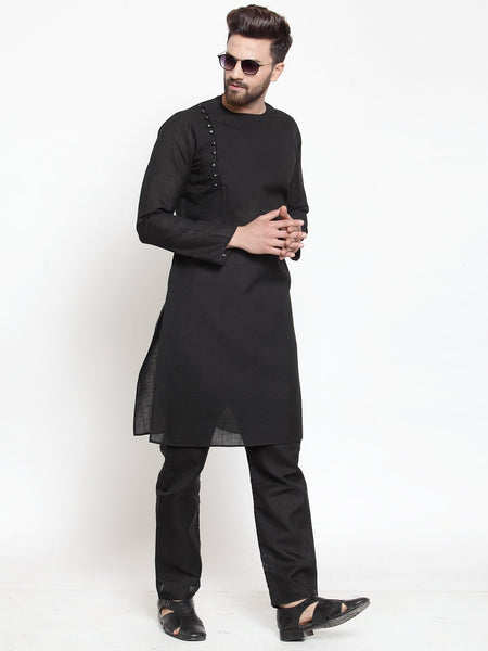 Designer Linen Kurta Black Pajama Set